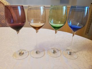 Lenox Tuscany Seasons Multicolor Crystal Water / Wine Glasses Goblets Set Of 4