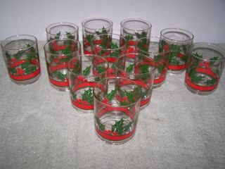 Libbey Holly & Berries 12 Piece Christmas Glassware Set 14 Oz Double Old Fashion