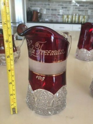 Gorgeous Victorian Eapg Ruby Stained Large 7 " Pitcher Souvenir Lulu Freeman 1913