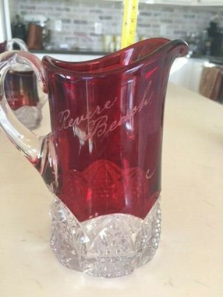 Gorgeous Victorian Eapg Ruby Stained Large 7 " Pitcher Revere Beach Mother 1907