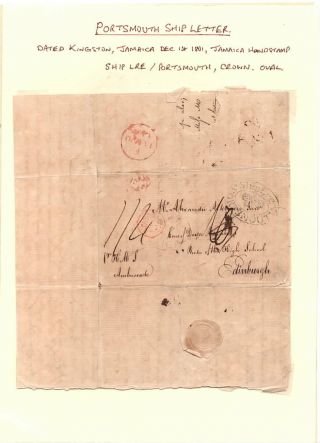 1801 Portsmouth Ship Letter From Jamaica To Rector Of High School Edinburgh