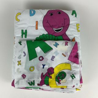 1993 Barney Purple Dinosaur Quilt Blanket Bibb Co.  Toddler Comforter & Sheet Set