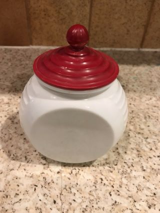 Vintage Fire King? Vitrock Red Feathers Grease Jar with Lid 3