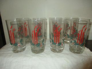 Vintage Set Of 8 Mid Century Retro Christmas Candles & Holly Glasses,  Tumblers