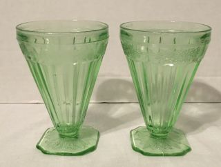 Jeannette Green Depression Glass Adam 5 - 1/2 " Footed Iced Tea Tumbler Set Of 2
