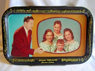 Vintage 1957 Lawrence Welk Metal Tray The Lennon Sisters With Holder
