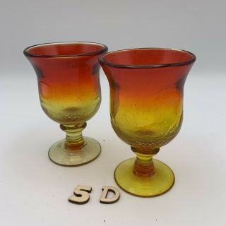 Set Of 2 Blenko Amberina Wine Cordial Glasses 4 1/4”