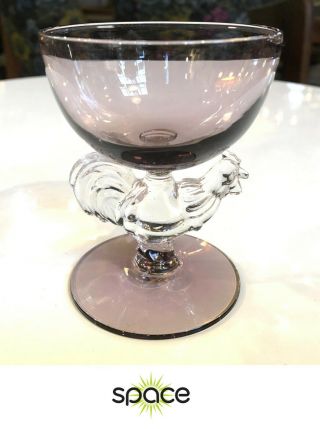 Vintage Morgantown Chanticleer Rooster Cocktail Glass Goblet - Purple -