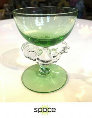 Vintage Morgantown Chanticleer Rooster Cocktail Glass Goblet - Green -