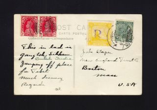 India: 1938 Post Card To Us - 1 Anna Sikkim State " R " Tied