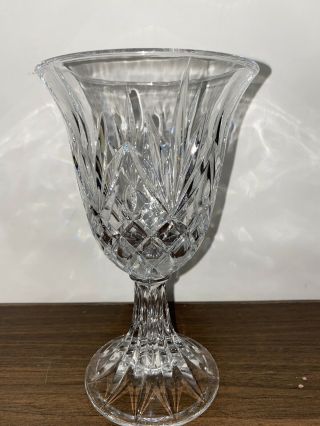 Vintage Set Of Two 24 Lead Crystal Hurricane Candle Holder W/ Candles