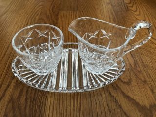 Vintage Olive And Cross Crystal Clear Creamer,  Sugar And Tray Set