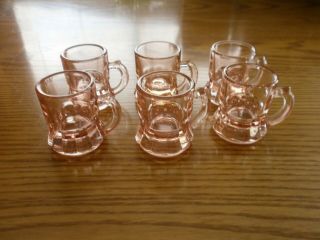 6 Vintage Pink Depression Glass Small Mugs