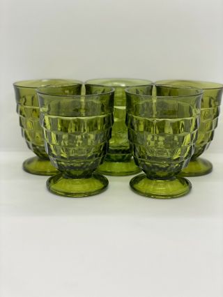 Set Of 5 Indiana Whitehall Colony Cubist Avocado Green 8 Oz Glass Tumblers