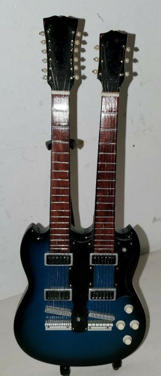 Blue Mini Double Neck Washburn 10 " Electric Guitar W/ Stand Music Collectible