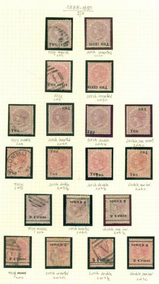 Early Ceylon 1888 - 1890 Surcharge Selection.  & On Album Page.