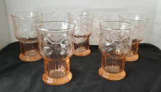 Set Of 7 " Vintage Libby Pink Daisy Flower Drinking Glasses: 5” Tall