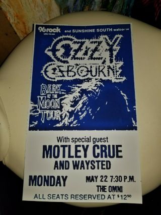 Ozzy Osbourne,  Motley Crue,  Waysted 1984 Atlanta Poster Print Bark At The Moon