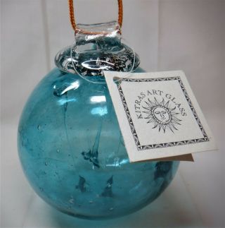 1vtg Kitras Art Glass Witch Ball Fairy Orb Garden Tree Decor Blue Tag