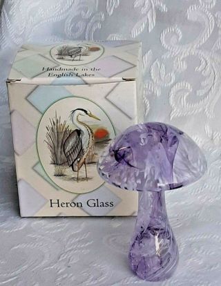 Heron Glass Rare Purple Swirl Mushroom - Label on Base - Gift Box - Made in UK 3