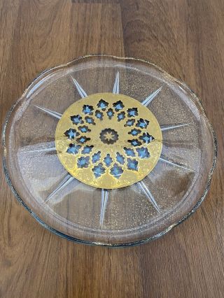 Vtg Culver Seville Blue Gold Glass Serving Tray Platter Cake Plate