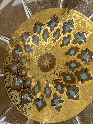 Vtg Culver SEVILLE Blue Gold Glass Serving Tray Platter Cake Plate 2