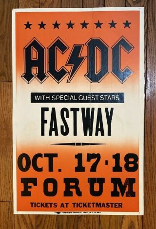 Ac/dc W/ Fastway Poster 1983 Forum Los Angeles Cali Concert 22 " X 14 "