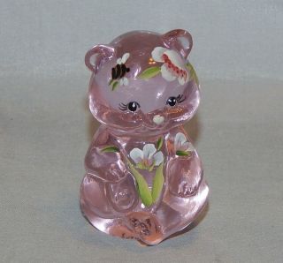 Fenton Glass Mini Pink Painted Bear Figurine