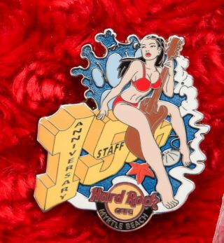 Hard Rock Cafe Pin Myrtle Beach Staff 15th Anniversary Bikini Girl Seashell Sexy