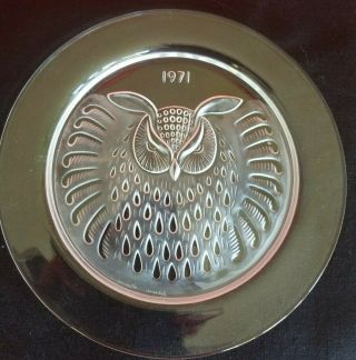 Vintage 1971 Lalique Crystal Annual Collectors Plate Owl Signed France 8.  25 "