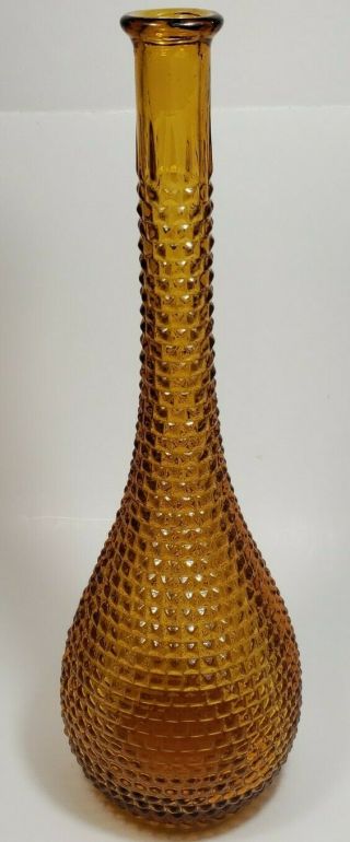 Vintage Empoli Amber Diamond Hobnail Decanter Genie Bottle - Italy 15 " Tall