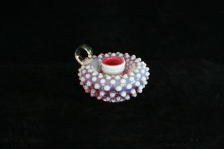 Vintage Fenton Art Glass Cranberry Opalescent Hobnail Candle Holder 2 Of 2