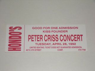 Kiss Band Peter Criss Solo Concert Ticket Stub Apr 28 1992 Tour Hondos Austin Tx