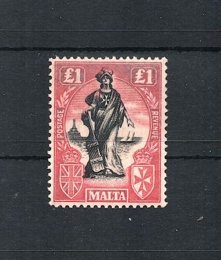 Malta 1925 Kgv £1 Black & Bright Carmine Mnh.  Sg 140.  Sc 114.
