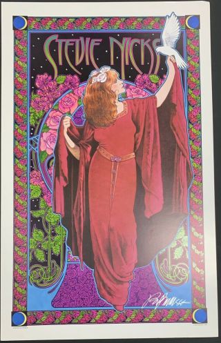 1998 Stevie Nicks Concert Tour Poster Handbill Signed By Artist Bob Masse 15x25