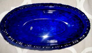 Heavy Thick Cobalt Blue Glass Oval Bowl Rare Unique Elegant Stunning Beauty Gift