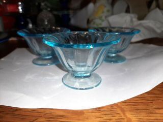 3 Vintage Fostoria Glass Co Fairfax 2375 Blue Open Salt Cellars Nut Cups