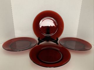 Vintage Set Of 4 Royal Ruby Red Anchor Hocking Dinner Plates 9 1/8”