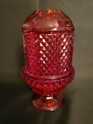 Vintage Viking Glass Diamond Point Glimmer Fairy Lamp Ruby Red Candle