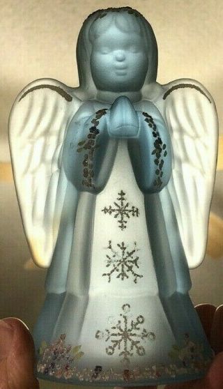 Fenton Hand Painted Blue Satin Glass Praying Angel - Signed A.  Brock