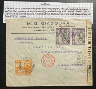 1940 Larnaca Cyprus Commercial Censored Cover To Oullins France
