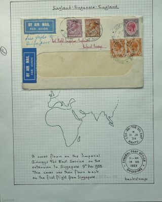 Gb 9 Dec 1933 Airmail Cover From London To Singapore And 1st Flight Back To Gb