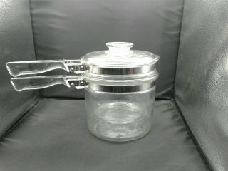 Vintage Set Pyrex Flameware Double Boiler Pot W/lid 6283 1 - 1/2 Qt Clear Glass