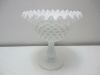 Vintage Fenton Glass Compote Pedestal Bowl Candy Dish Milk Glass Hobnail 5 3/4 "