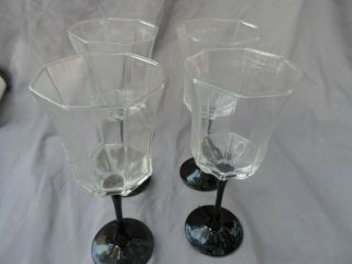 4 Luminarc Clear Bowl W/ Black Base Water Wine Stems Octime 8 1/8 "