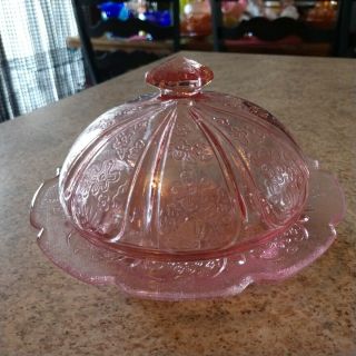 Vintage Pink Depression Glass Round Butter Dish With Lid
