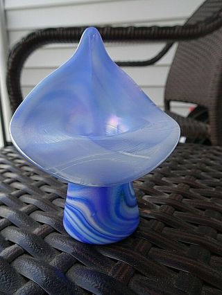 1984 Signed Gibson Studio Art Glass Blue Slag Iridescent Jip Miniature Vase