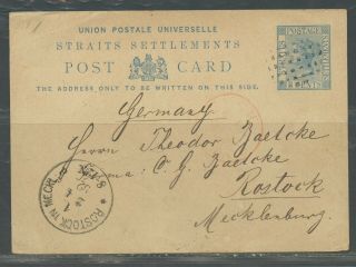 Straits Settlements Singapore 3/2/1882 Stationery Postcard To Rostock