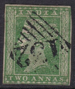 India 1854 2a Green With " 132 " Aden Steamer Point Cancel,  Clear Margins,  Rare