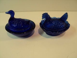 Vintage Miniature Boyd Duck On A Nest & Hen On A Nest,  Cobalt Blue,